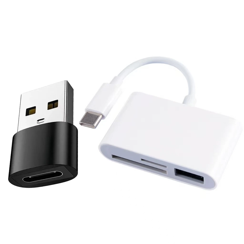 Adaptador Tres en Uno Tipo C, Lector de Tarjetas de Memoria TF SD, Interfaz OTG USB C 2.0 y Adaptador USB-C 2.0 Macho a USB-A