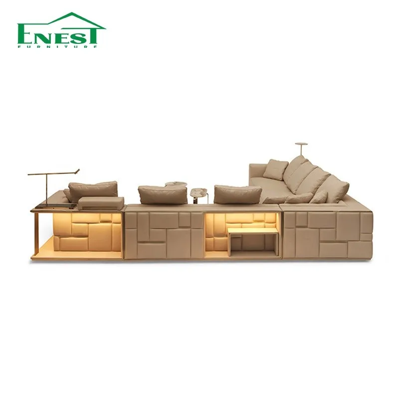 【Best-selling】L Shaped Italian Sofas Modernos Sectional Couch With Lights For Villa Living Room Furniture Set One-stop Solution
