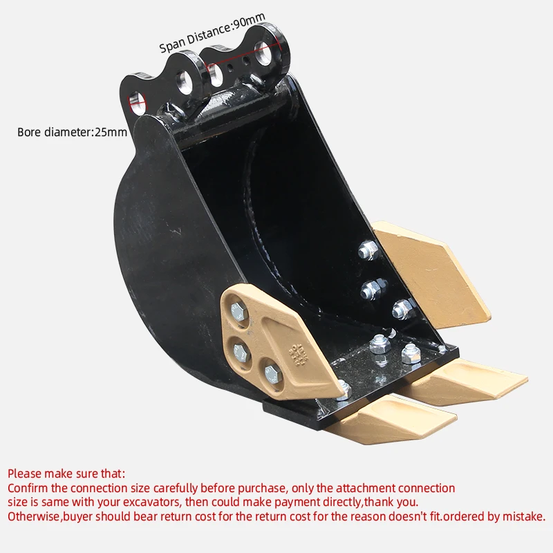 Minibagger, schmaler Schaufel, Schaufel, Bohrungsdurchmesser 0,98 Zoll, mittlerer Radstand 3,54 Zoll, mit 2 Metallzähnen, geeignet für 1-1,5