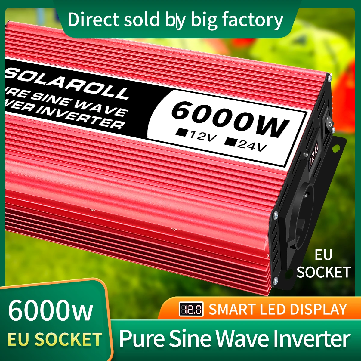 

Pure Sine Wave Inverter DC12V/24V To AC220V 50HZ/60HZ 3000W 4200W 5200W 6000W Voltage Converter Portable Car Solar LED EU Socket