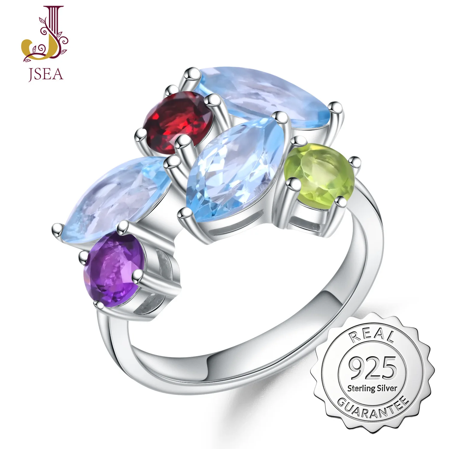 

Colorful Gemstone Ring for Women - Fashion Vintage Natural Topaz Inlaid with S925 Sterling Silver Crystal Ring