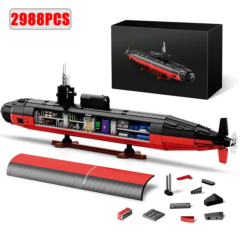 2988 Pz SSN-688 Sottomarino Nucleare Nave da Guerra Building Blocks Modello Corazzata Militare Costruzione di Giocattoli Kit Regali per Ragazzi e Adolescenti