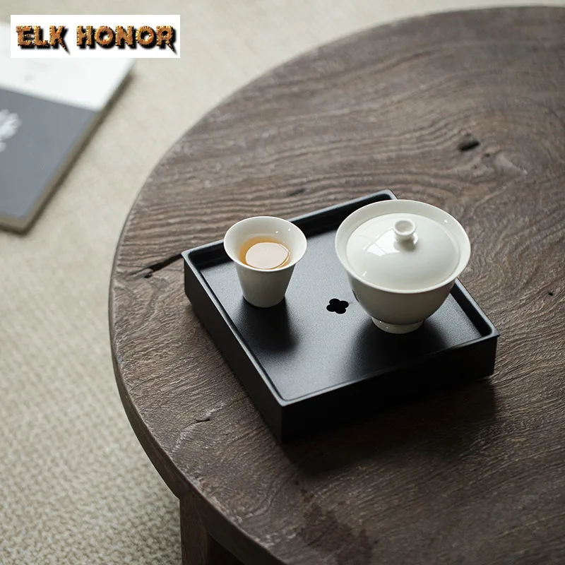 Handmade Frosted Stoving Varnish Iron Pot Bearing Holder Water Storage Dry Brew Table Tea Tray Household Tea Item Supplies Craft