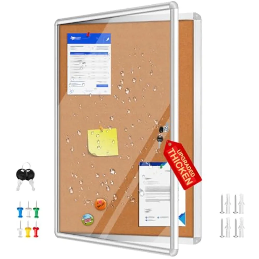 

36"x24" Enclosed Bulletin Board Tamper-Proof Dispaly Case Aluminium Frame Shatter Resistant Lockable Bulletin Board Enclosed Co
