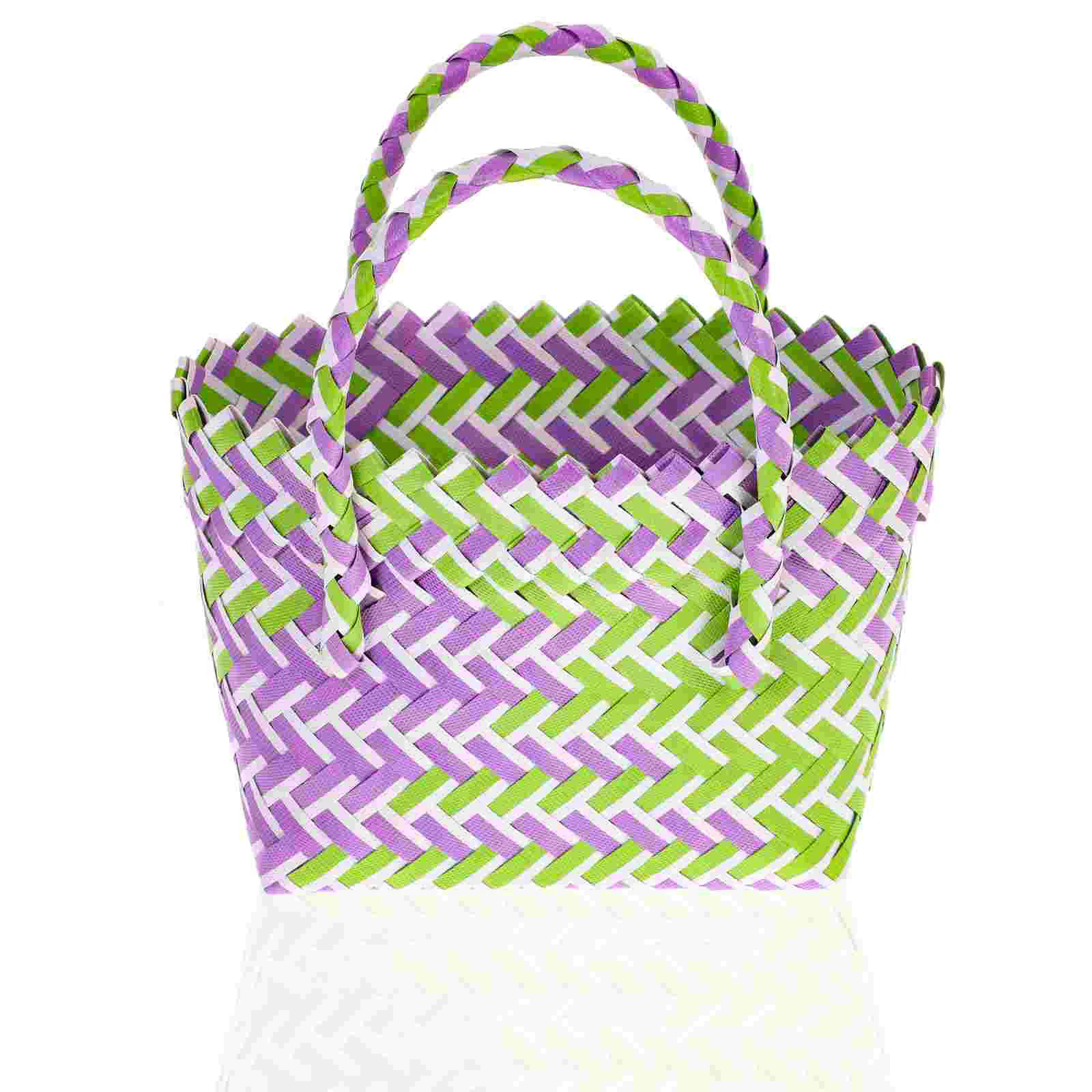 

Pvc Woven Basket Shopping Bag Beach Handles Wicker Baskets Custom Lids Potable for Picnic