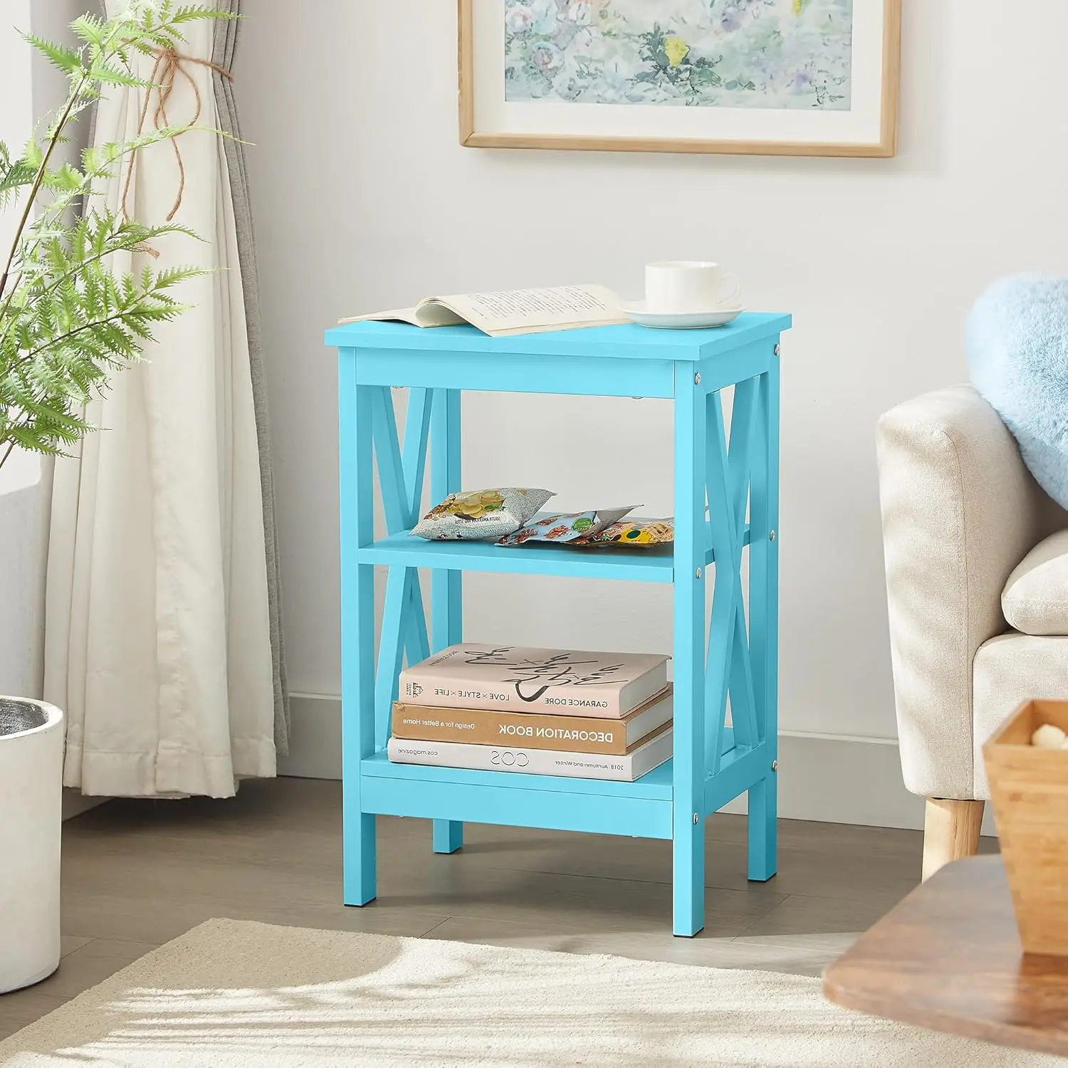 Nightstands Side/End Table with Storage Shelf Nightstands for Children's Room Living Room Bedroom, Set of 2, Light Blue