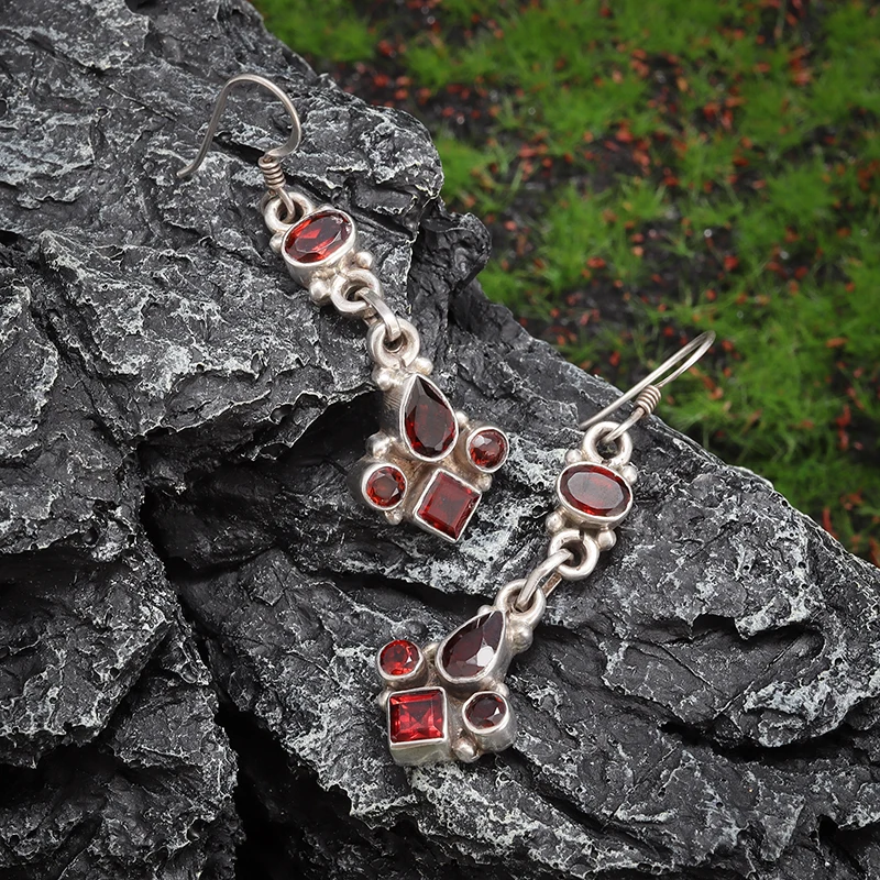 Exquisite Burgundy Niche Gemstone Pastoral Style Women's Hook Earrings Elegant and Exquisite Jewelry Gift