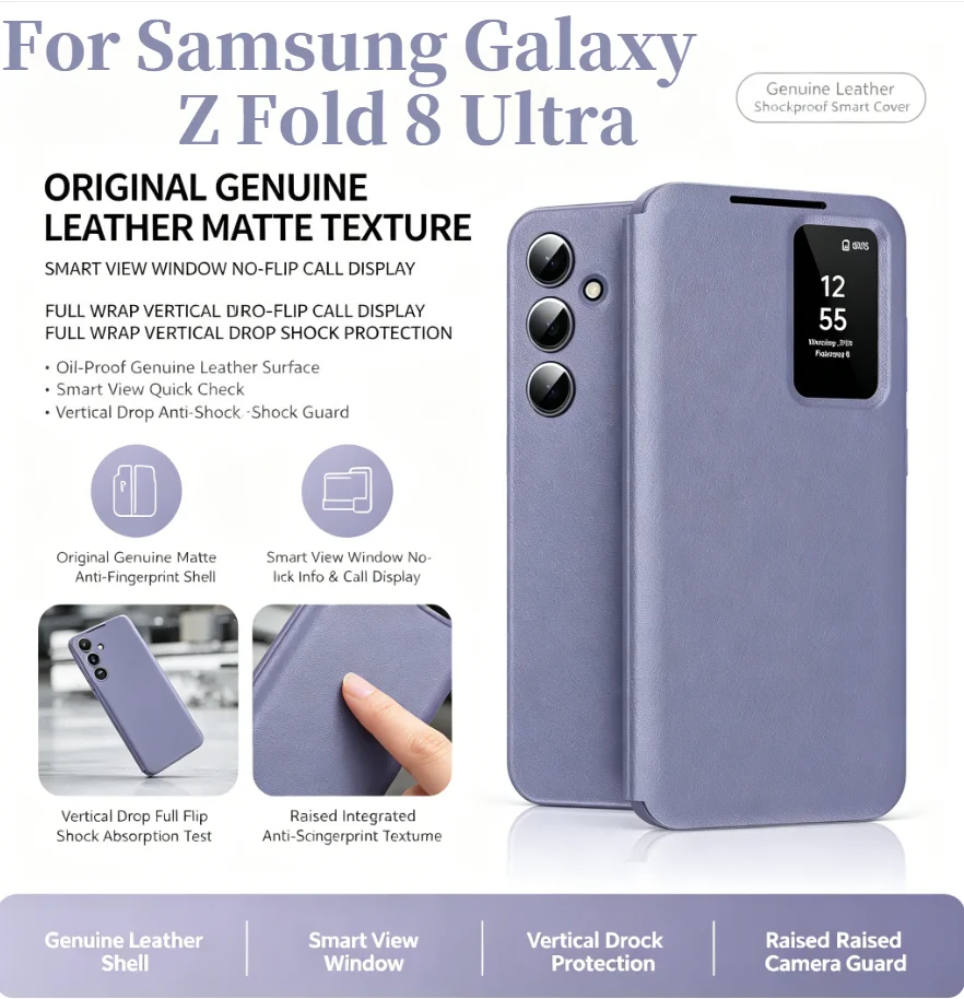 Original S-View Wallet Card Sle Leather Case For Samsung Galaxy Z Fold 8Ultra 7 6 5 4 3 Window View Free-flip Answer Calls Cover