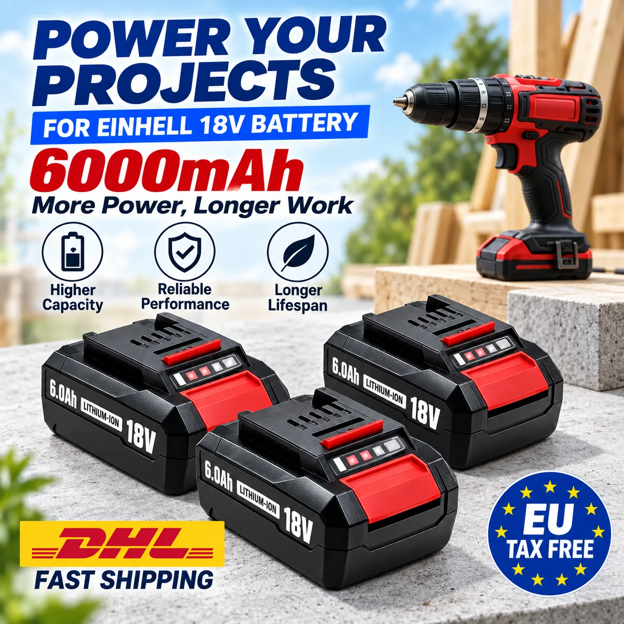 Batterie lithium haute capacité 18V 6.0Ah pour Einhell 4511396 4511437neu PXBP‑600 PX‑BAT52 Power X‑Change Series, batterie de remplacement pour outil électrique sans fil.