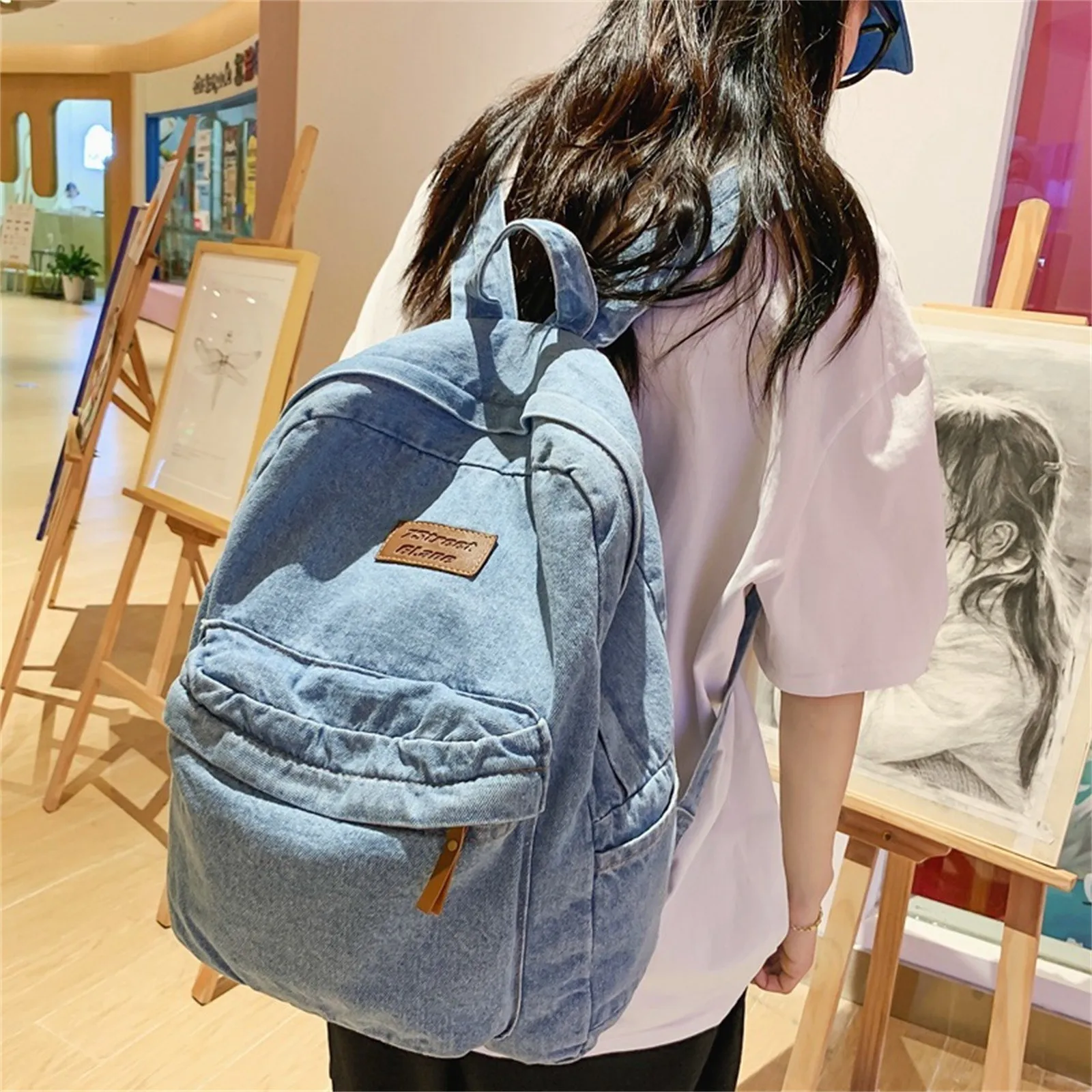 Denim Fashion Backpacks For School Trend Student Jeans Bag Multi Pockets Large Capacity Rucksack Mochila De Escola Feminina 2024