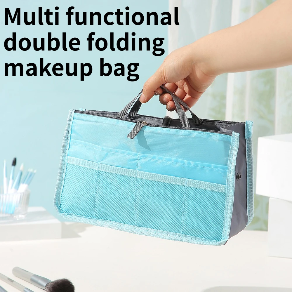 

2PCS Multi Functional Double Folding Makeup Bag Thickened Classification Bag Travel Large Capacity Handbag