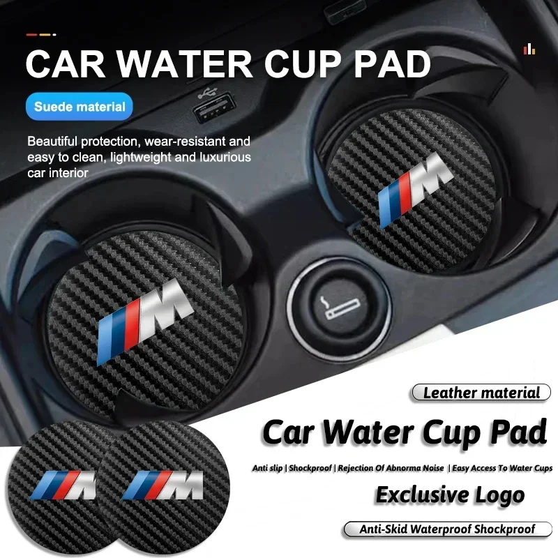 2Pcs Car Waterproof Coaster Non Slip Water Cup Pad Mat For BMW iX3 iX F07 F48 F39 F34 F40 F45 F46 G30 G20 G32 E70 E71 E66 E65