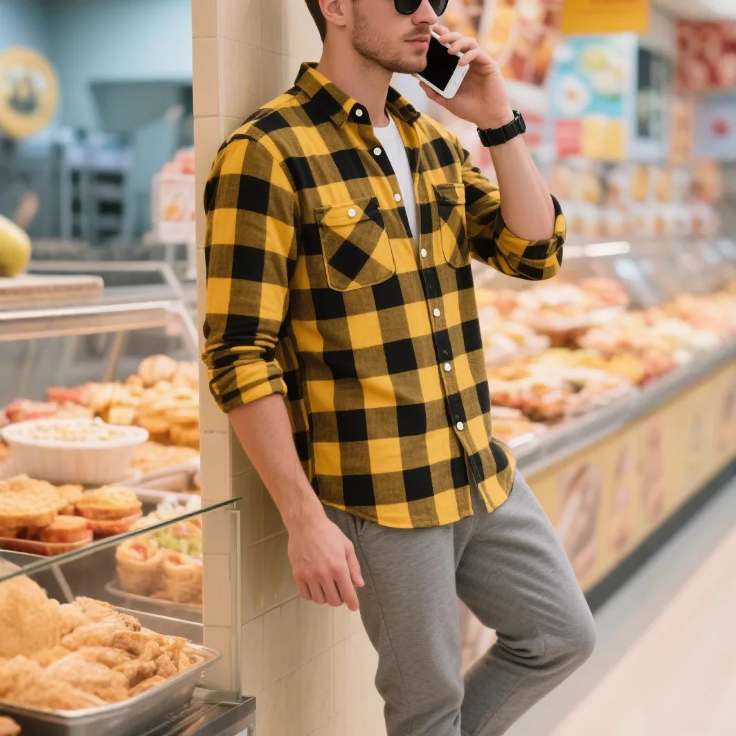 

Мужская клетчатая рубашка, модная повседневная рубашка с капюшоном и лацканами с длинным рукавом, мужская