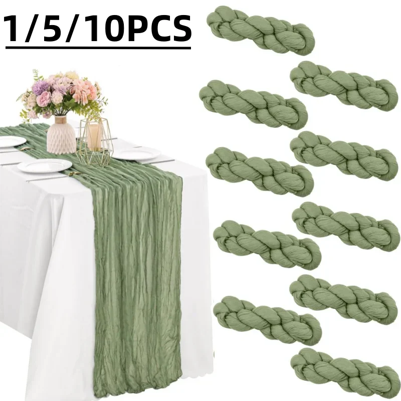 1/5/10pcs Green Cotton Gauze Table Runner Dinning Decoration 90*180CM Rustic Country Boho Beach Wedding Party Table Decor