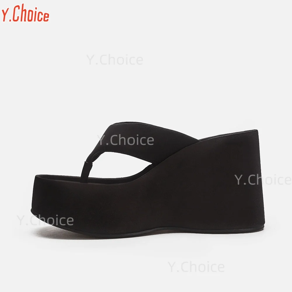 

Y.Choice Ladies Slippers Solid Round Toe Thick Bottom Height Increasing Platform Flip Flops Summer Outdoor Casual Women Slippers