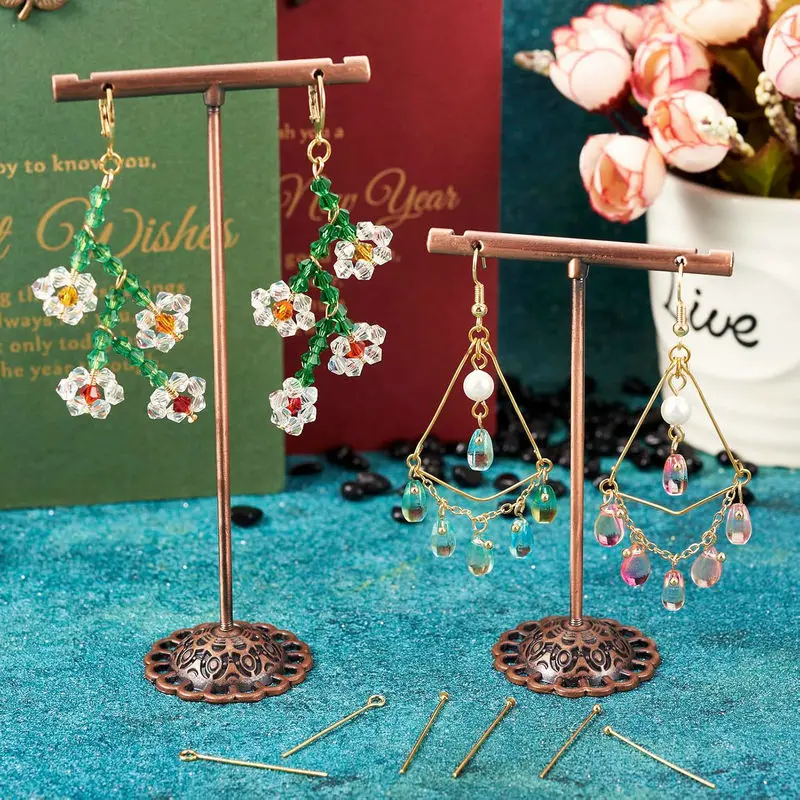 18K Gold Plated Brass Eye Pins Flat & Ball Head Pins Copper Jewelry Pins Needles for Crafts DIY Earring Pendants Jewelry Making