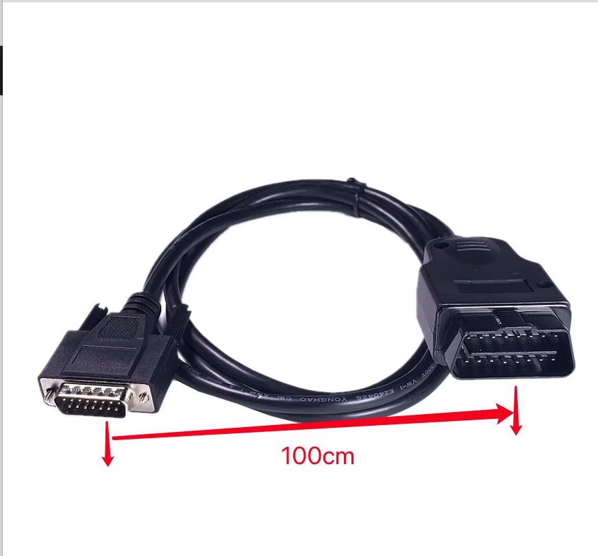 For Car DB15 Male Cable 100cm OBD 2 OBD2 Male To DB15 Male + DB9 Connector OBD2 RS232 9pin Cable Diagnostic Interface