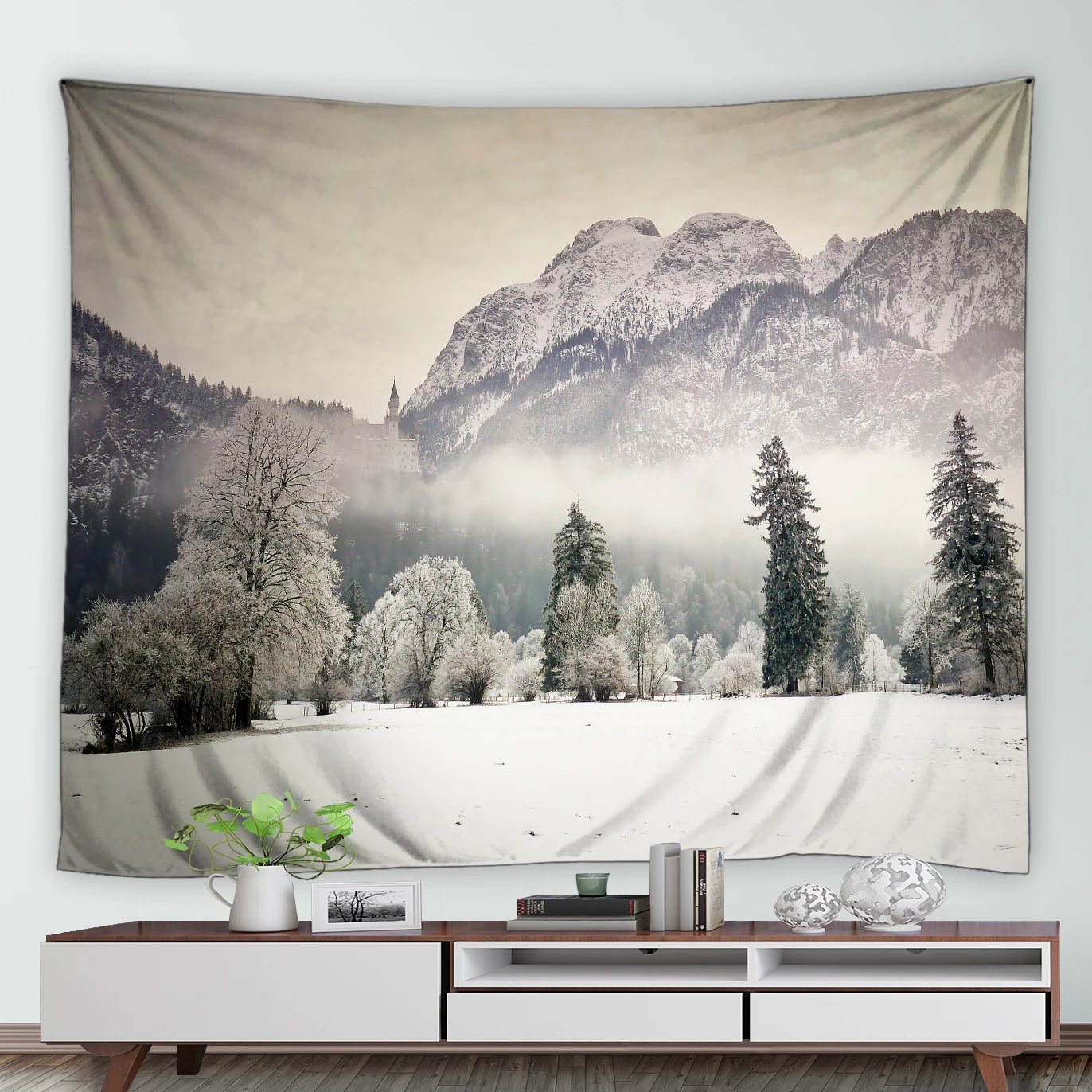 Winter Woods Snow Print Pattern Tapestry Home Bedroom Living Room Dormitory Wall Decor Background Cloth