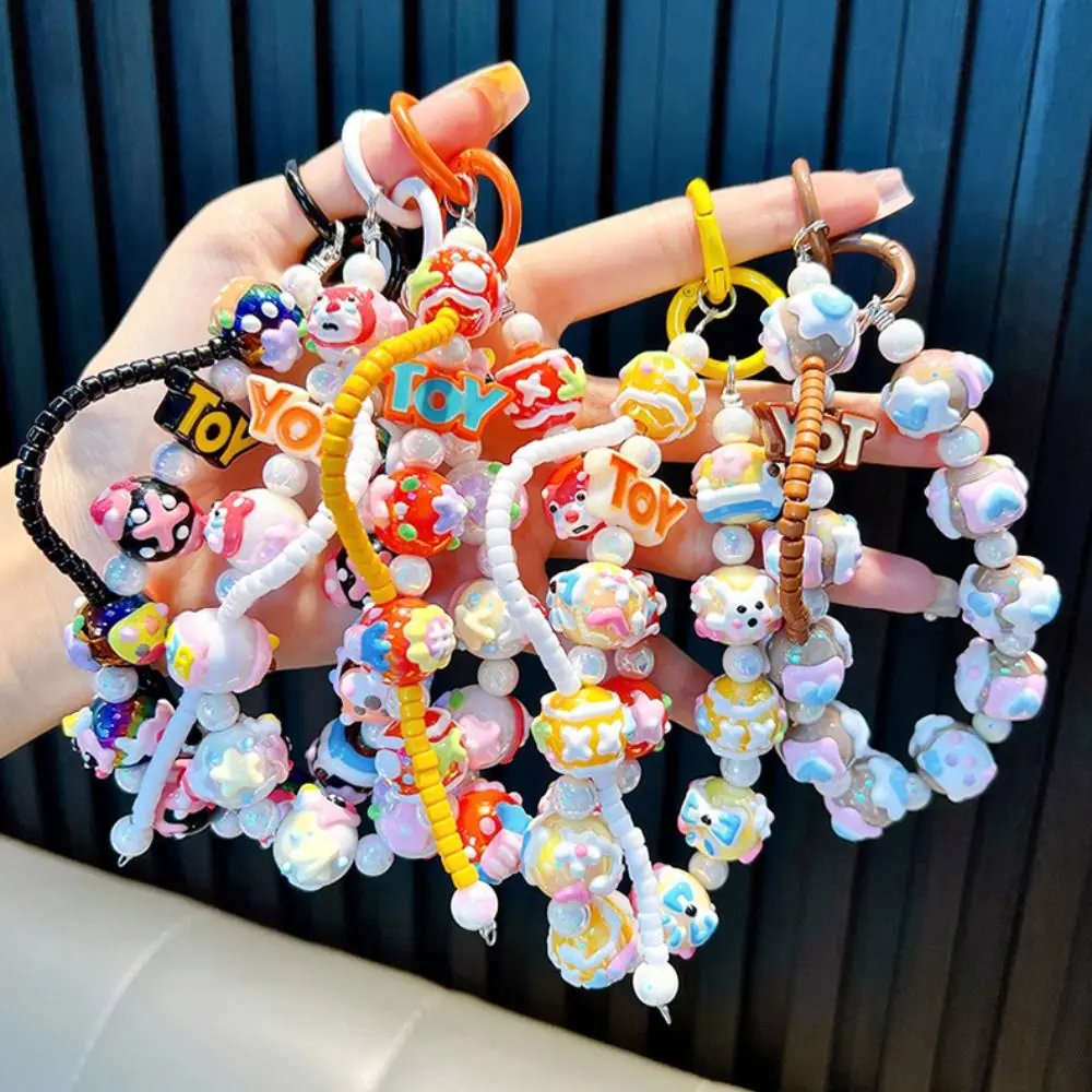 Cute Bead Doll Mobile Phone Strap Acrylic Handmade Bag Charm Pendant Hanging Ornament Mobile Phone Charm Rope Strap Key Ring