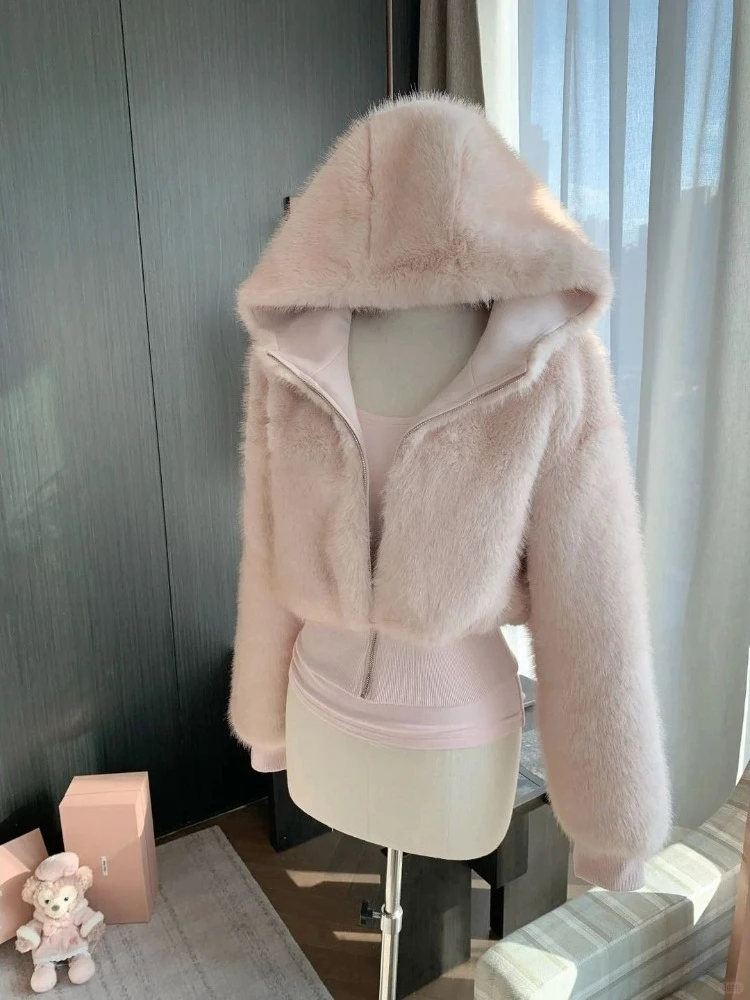 

Осень-зима, милое корейское модное женское пальто Y2k, утепленный теплый свободный повседневный кардиган, толстовка с капюшоном, женская одежда