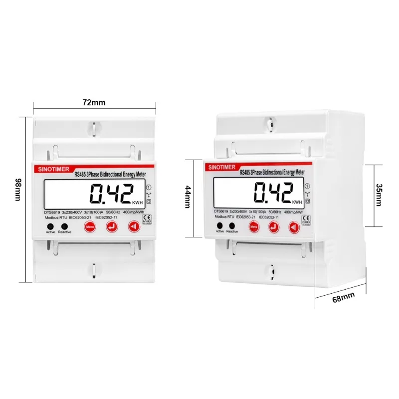 3 Phase Bidirectional Energy Meter 4P RS485 Modbus RTU DIN Rail Power Meters KWh Voltage Current HZ Wattmeter 380V AC 100A view 3