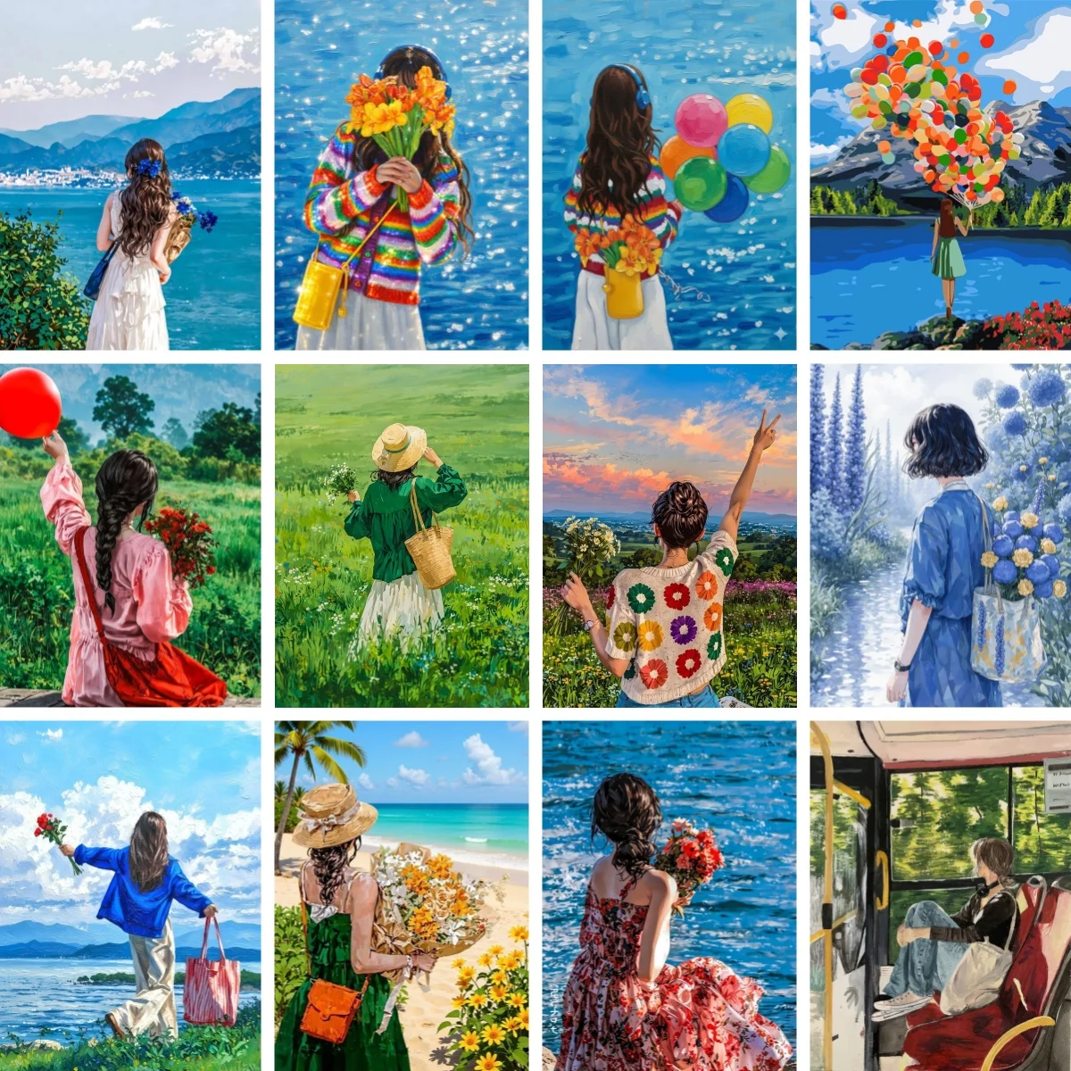 DIY Square Diamond Painting Arts Back View of Travelling Woman Mosaic Art Painting By Number Kits Modern Style Female Portrait