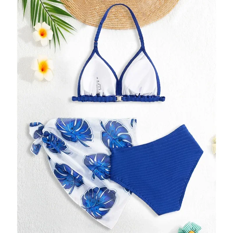 Costume da bagno per bambini Costume da bagno per bambini ﻿ Confezione da 3 set bikini stampati con foglie frontali per bambine e gonne 8-11 anni