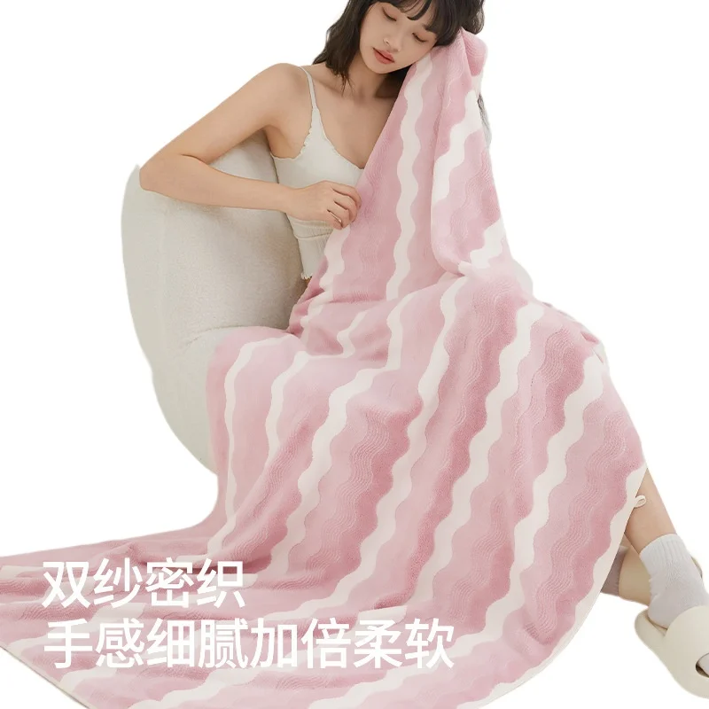 

YJQ 2pcs bath towel enlarged thickened bath towel wide strip colo absorbent water ripple towel