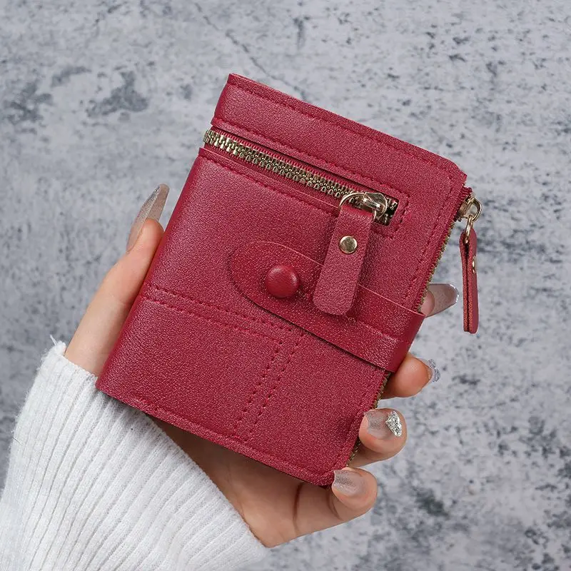 Wallet New Button Wallet Female Solid Color Wallet Thin Ladies Wallet Card Clip Short Coin Purse Cross-Border Wholesale
