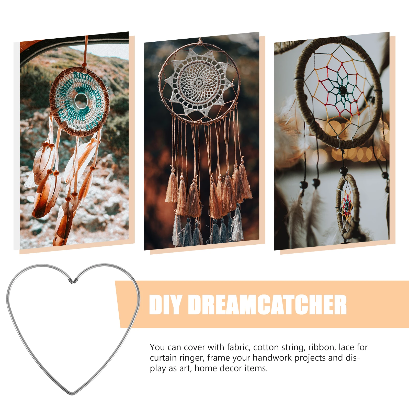 

10pc Metal Dreamcatcher Rings Sturdy Smooth Hoops for DIY Bracelet Pendant Ankle Accessories Lace Heart Form Home Decor