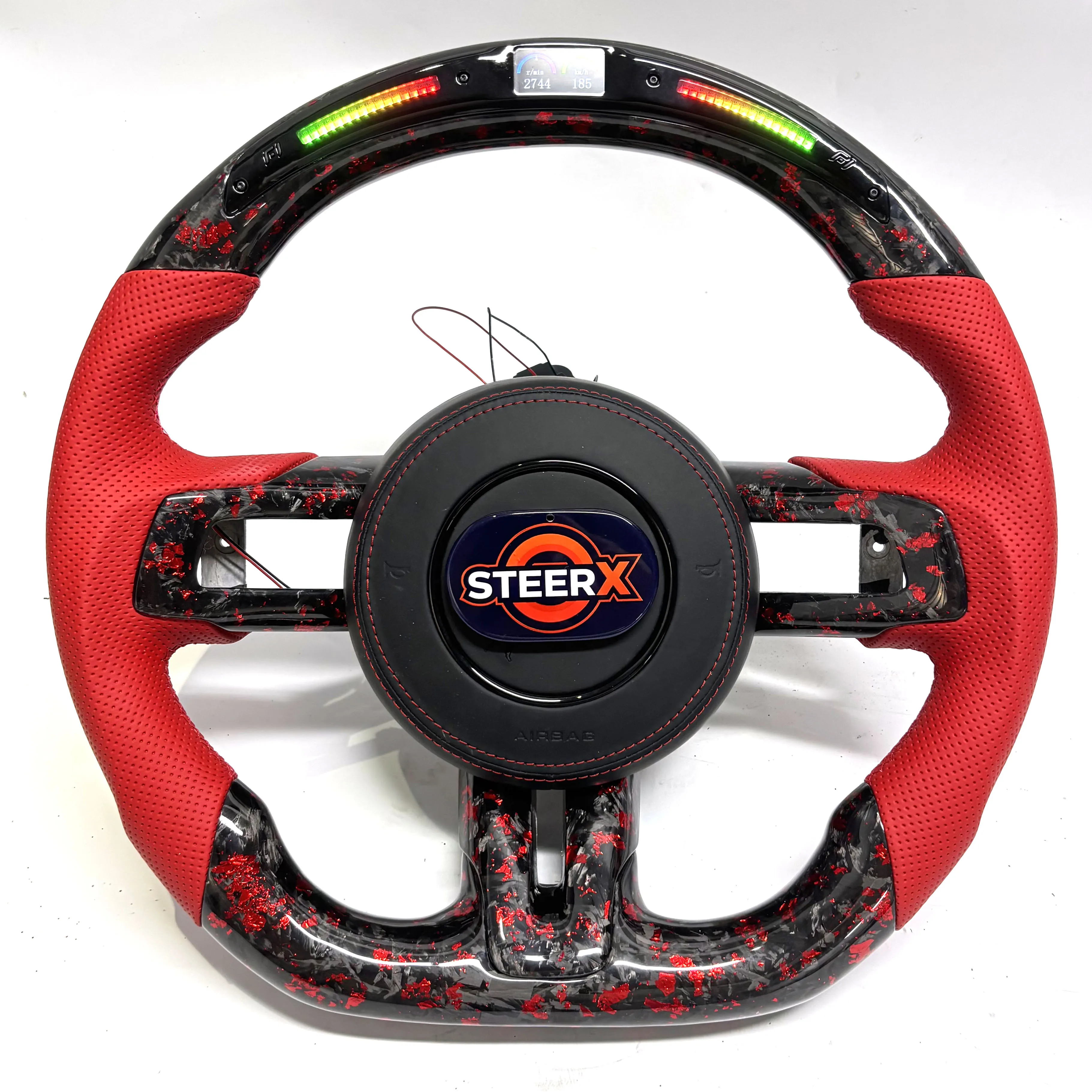 

LED Red Forged Carbon Fiber Steering Wheel for 2015-2023 Ford Mustang Shelby GT