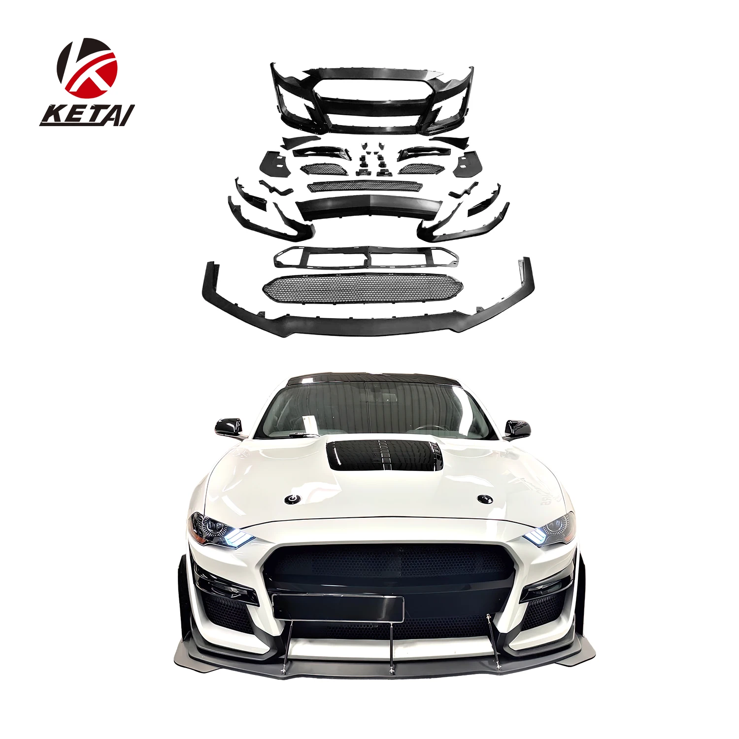 

GT500 Style Car Bumper Body Kit Front Bumper Lip Grille for Mustang 2018-2022