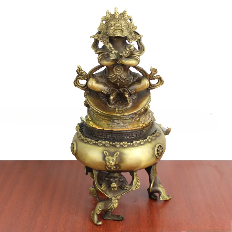 Antique Pure Bronze Amajara Angry Buddha Incense Burner