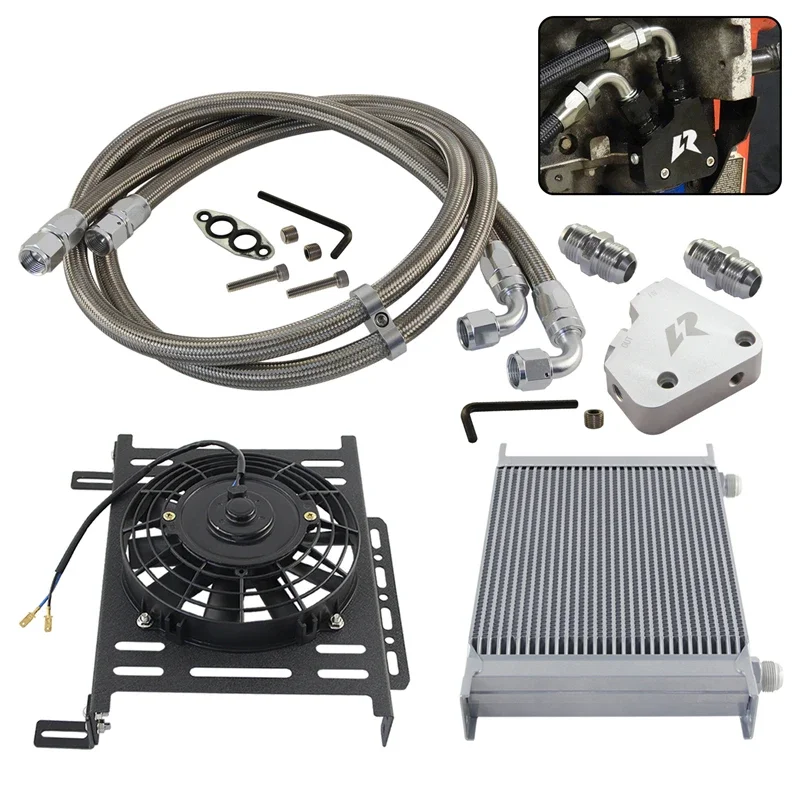 Universal 10AN Oil Cooler 30 Row LS1 LS2 LS3 Adapter + Oil Lines 7'' Fan Bracket Kit GM Chevy V8 Engine LSX Aluminum