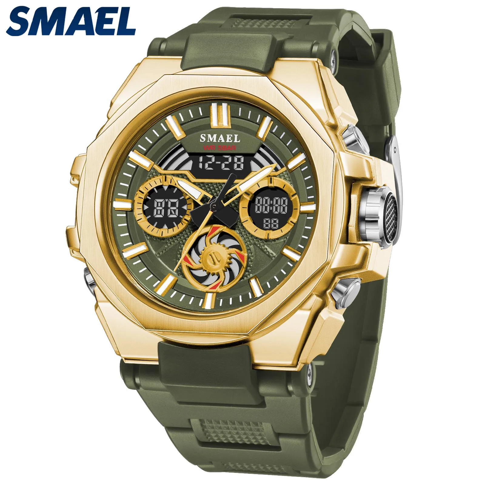 SMAEL Brand Quartz Digtal Dual Time Waterproof Shock Resistant Back Light Alarm 8098 Fashion Watch For Men