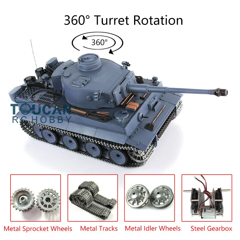 Henglong 1/16 TK7.0 Upgraded Metal German Tiger I RTR RC Tank 3818 W/ 360° Turret Gift Toys