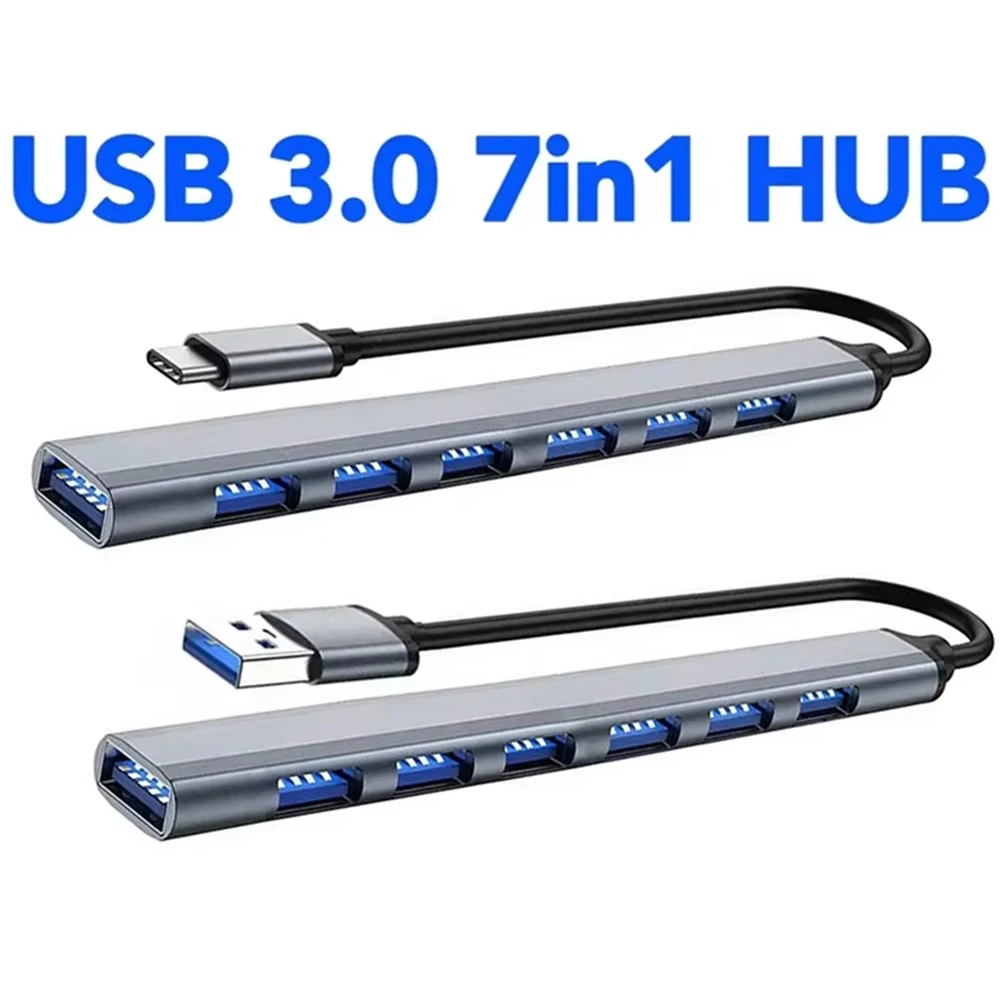 7 In 1 USB 3.0 HUB Type C USB-A Hub Splitter 7 Port USB3.0 With USB-C High Speed Data Transfer For PC Laptop Macbook Accessories