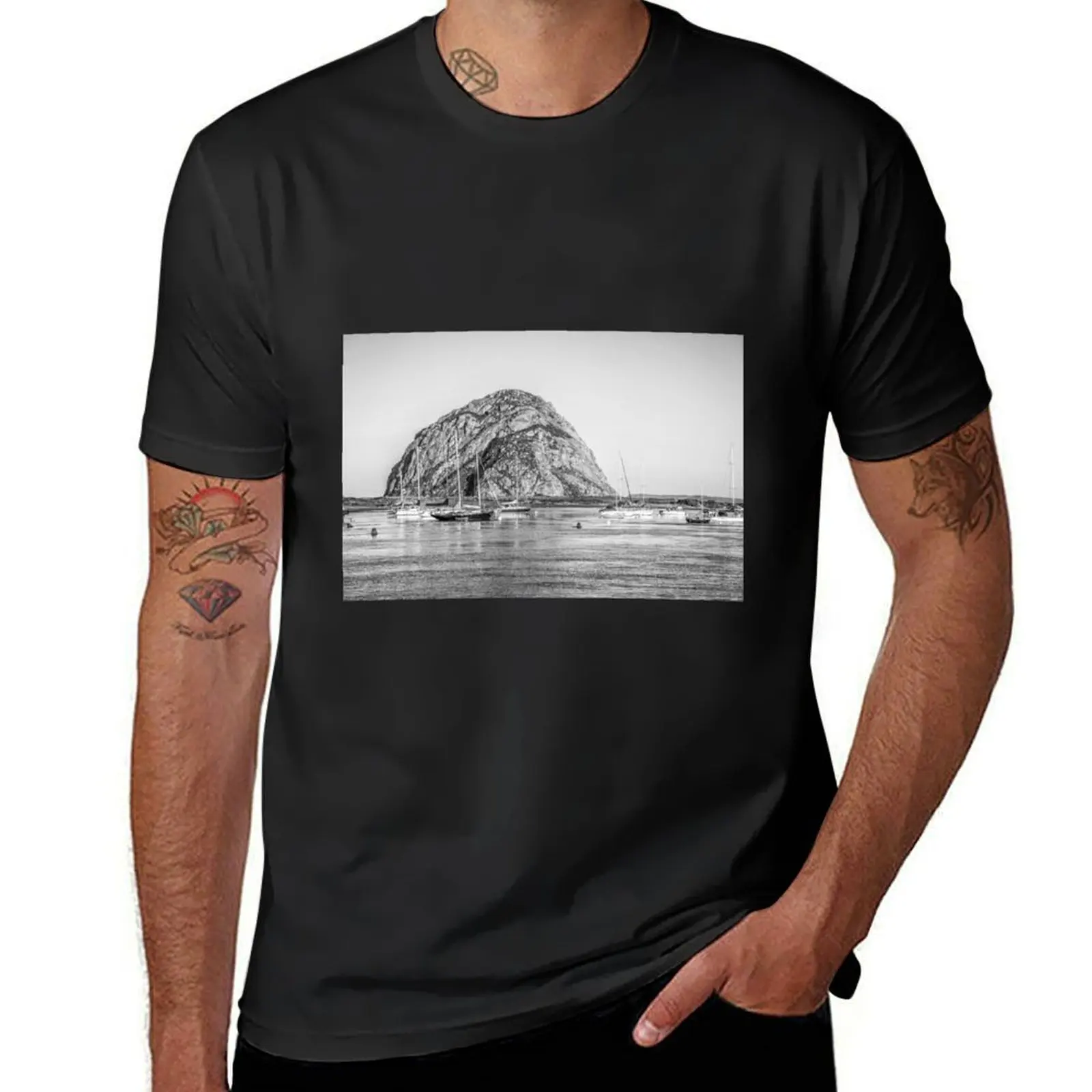 Morro Rock Monochrome T-Shirt vintage clothes anime clothes plain t shirts men