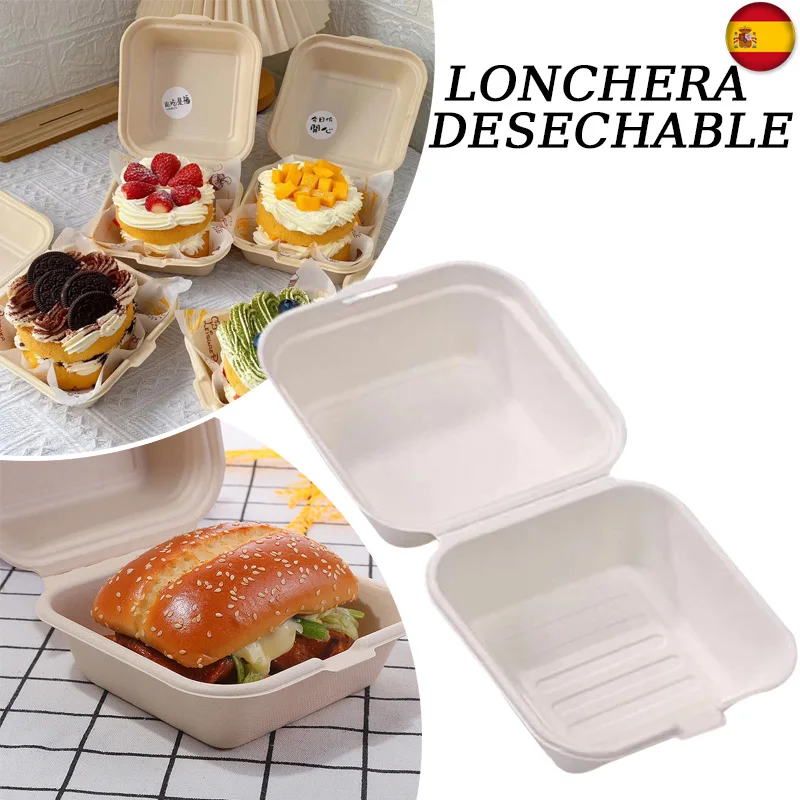 Contenedor desechable Bento para llevar, caja de pastel y cupcakes, contenedor de comida Biodegradable calentable, caja de postre vajilla desechable VIE LENTE