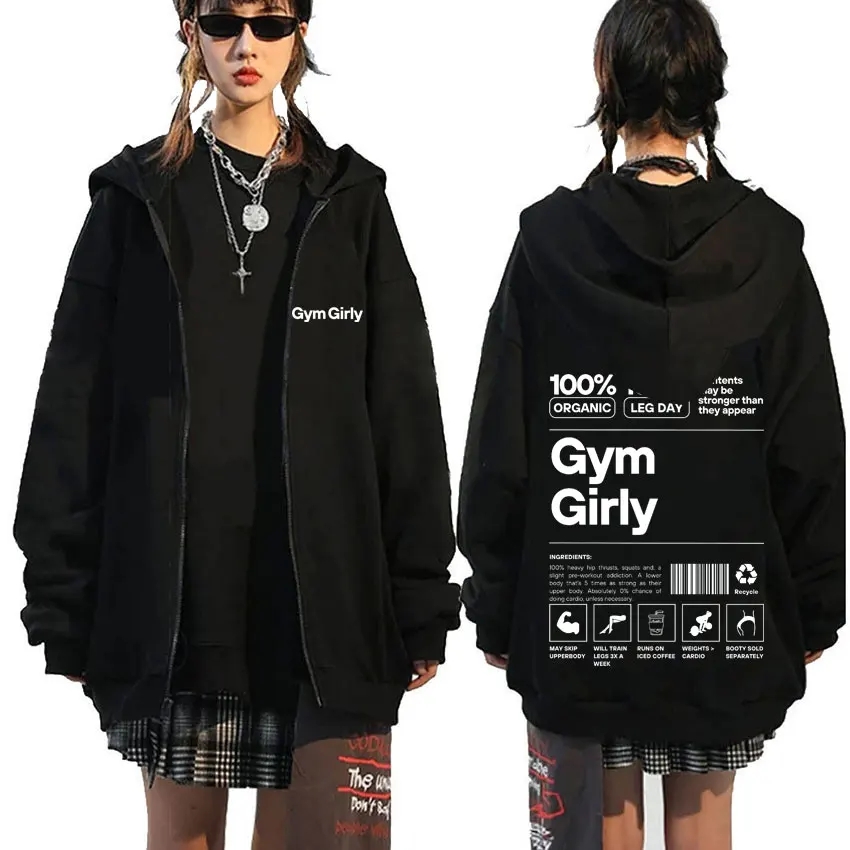 Gym Girly Pump Cover Zipper Hoodie Men Women Casual Oversized Hoodies Men's Funny Fitness Weightlifting Workout Zip Up Jacket