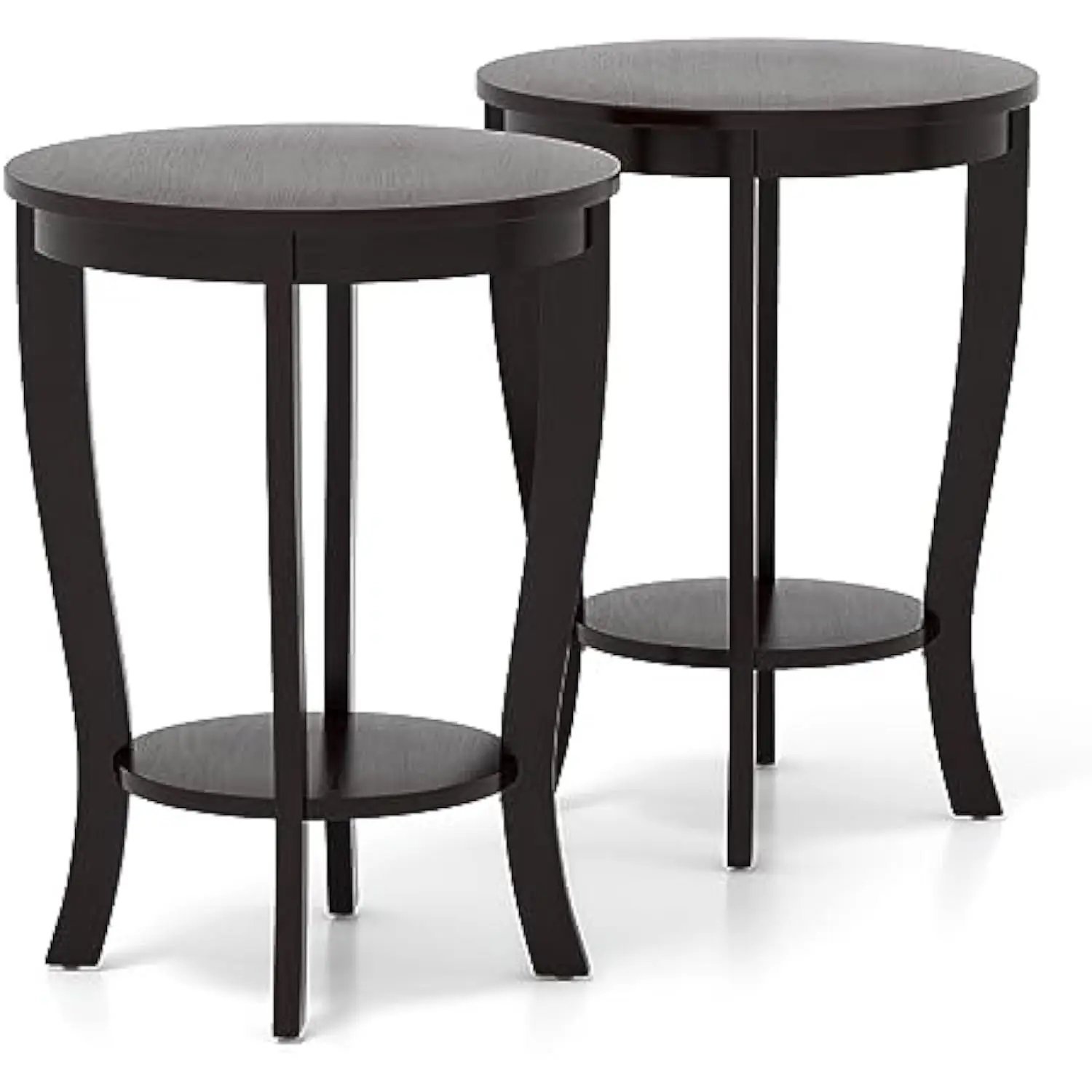 

Round End Tables Set of 2, 2 Tier Side Table with Storage Shelf and Solid Wood Legs, 18 X 18 Accent Table for Corner Small Spa
