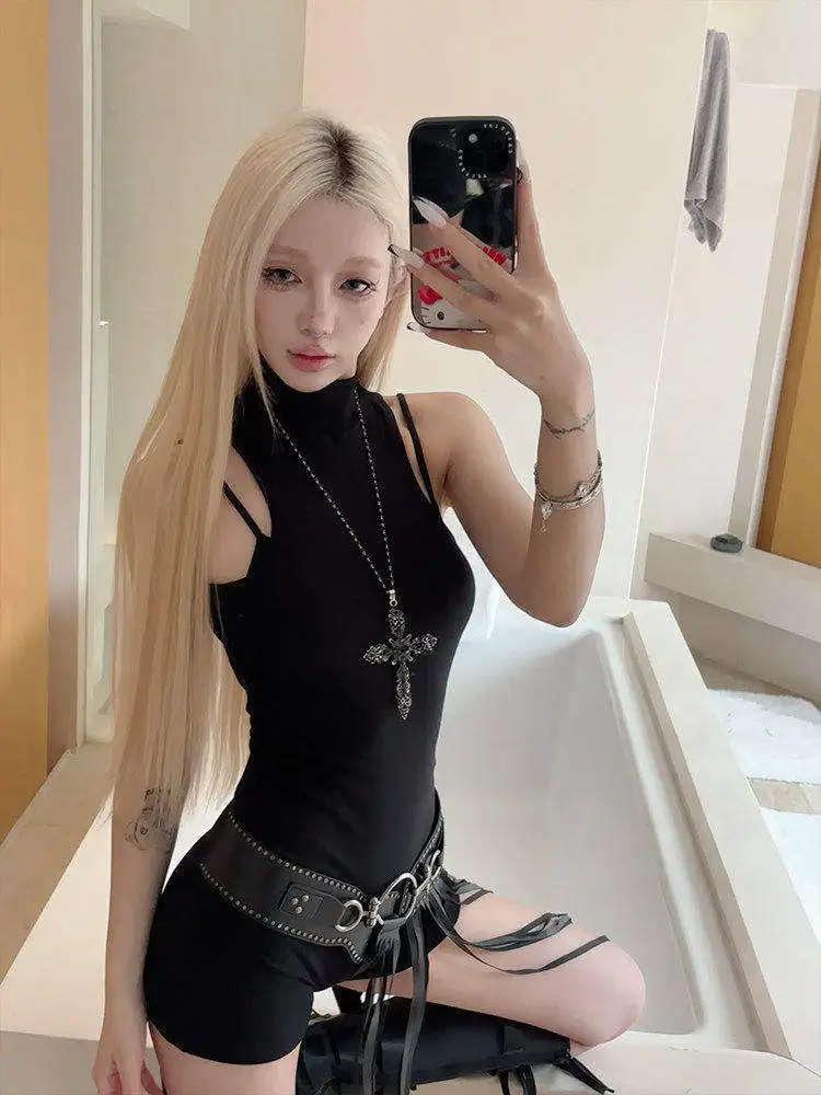 

Bla Piece Suit Women's Autumn Outdoor Wear Bal Hollow out Waist Cinching Base Layer Spicy ort Pants