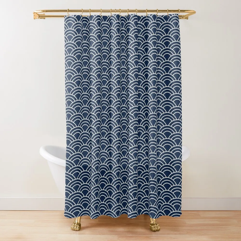 

Traditional Japanese Pattern, Seigaiha Waves, Minimalist Style, Japanese Art, Geometric Patterns, Navy Blue Shower Curtain