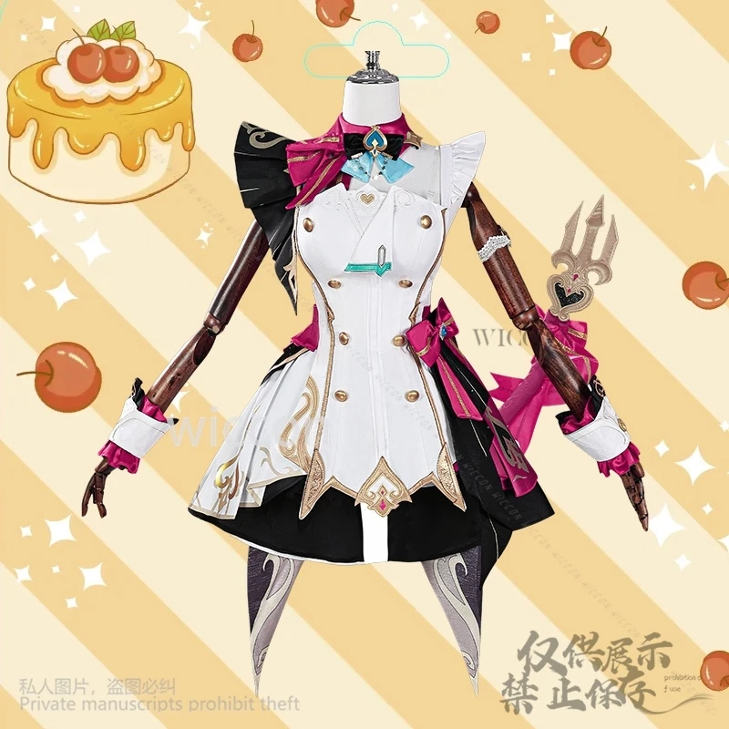 Escoffier cosplay anime jogo genshin impacto traje uniforme do chef rosa quente bolo vestido bonito kawaii lolita perucas adereços personalizados