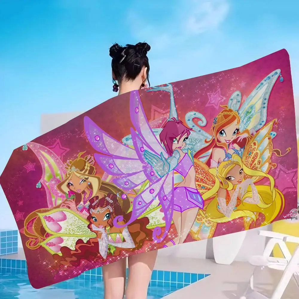 Girl-W-Winx Catoon Clubs Microfiber Printed Beach Towel Mountain Climbing Yoga Beach Swimming Running Absorbent Soft Towel