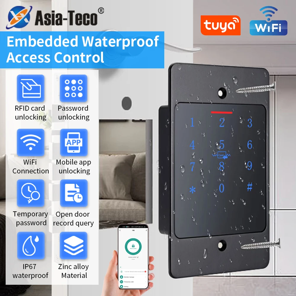 WiFi Tuya Smart Deurslot Toetsenbord RFID Toegangscontroller Waterdicht Metalen Toetsenbord Verborgen Pit gemonteerde Biometrische Toegangscontrole