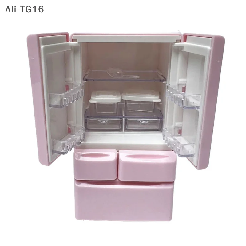 ثلاجة بلاستيكية مصغرة محاكاة ثلاجة صغيرة بباب مزدوج نموذج ثلاجة أثاث حرفي ملحقات بيت الدمية #3