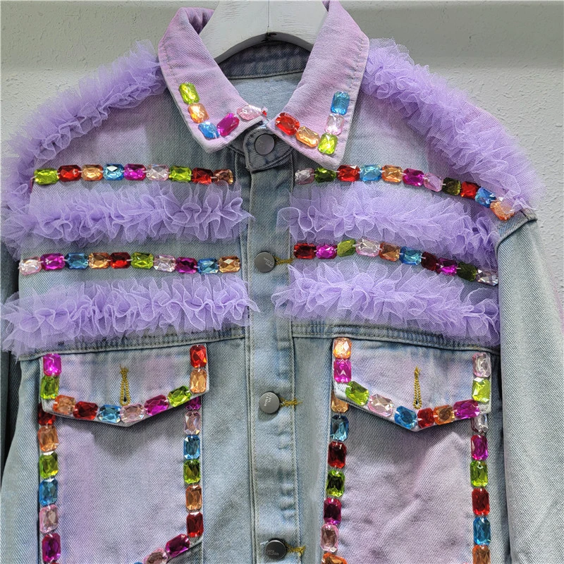 Heavy Industry Beaded Denim Jacket Women's Spring Sequins High Street Short Small Fashion Foreign Design Top Street Coat 2025