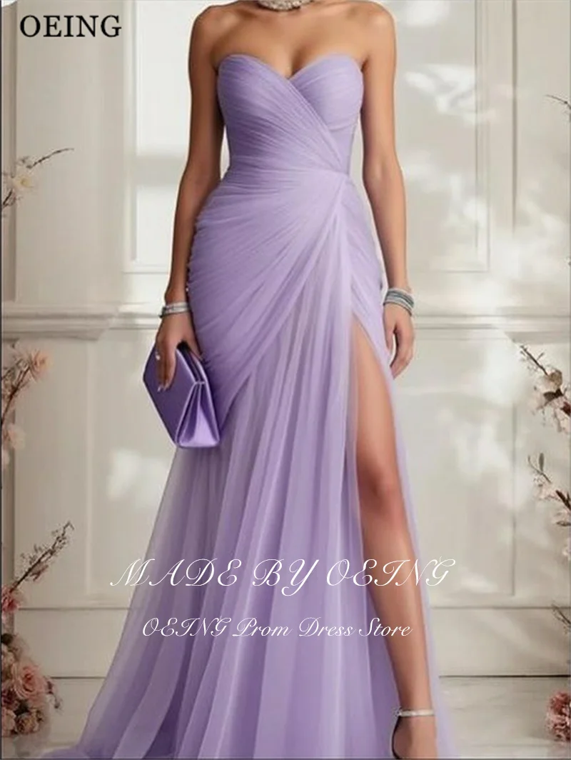 Oeing elegante sereia rosa vestido de baile querida fenda lateral plissados até o chão vestido de festa à noite vestidos de gala personalizados