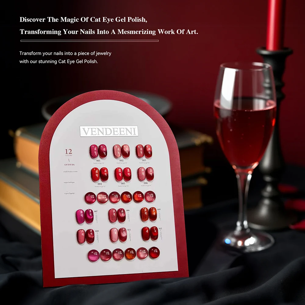 Vendeeni TPO HEMA FREE 12 Farben/Set Roter Kristall Katzenaugen-Gel-Nagellack Glasperlen Magnetischer UV-LED-Gel-Lack mit Display – Detail 1
